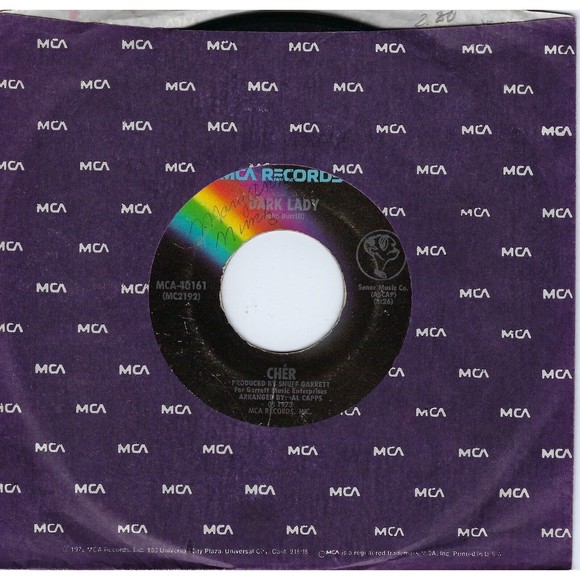 Cher Vinyl 45 Dark Lady / Two People Clinging To A Thread on MCA VG Rock - Picture 1 of 2